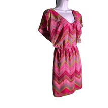 ALYA Size Medium Pink Geometric Print Dress Elastic Waist Flutter Sleeve - £10.99 GBP
