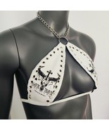 Gothic Black Bull Head Skull Print White Vinyl Vampira Cross Top Bra - $56.00