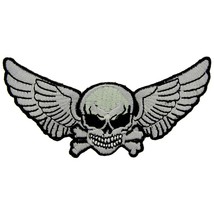 Skull &amp; Bones with Wings Patch White &amp; Black 3&quot; - £8.00 GBP