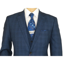Mens Renoir 3 Piece Vested Suit Glenn Plaid Notch Lapel Business 278-2 Navy Blue image 3