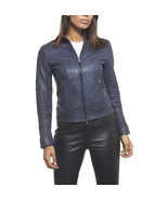 Women&#39;s Blue Genuine Lambskin Leather Jacket Real Coat Jacket Biker Moto... - $2,344.69 MXN+