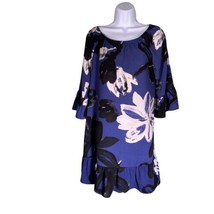 Bobeau Size Small Blue Elastic Neckline Off Shoulder Ruffle Floral Print... - £13.20 GBP