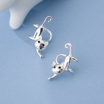 TrustDavis Real Real 925 Silver Animal Cat Ear Cuff Clip Earrings For Women Wedd - £17.00 GBP