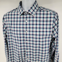 Mizzen + Main Large Trim Fit Long Sleeve Button-up Blue Plaid Men&#39;s Shirt - £27.21 GBP