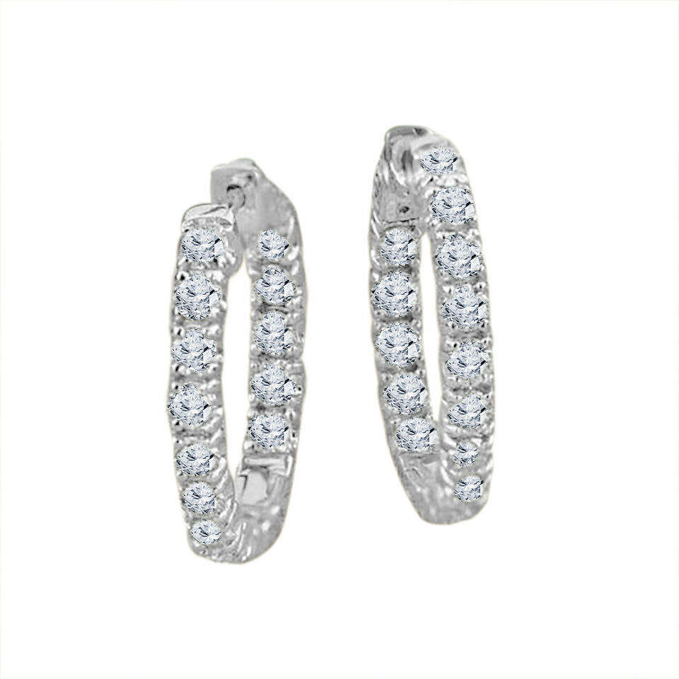 Primary image for 14K White Gold Plated 3 Ct Round Cut Cubic Zirconia Huggie Hoop Earrings Women's