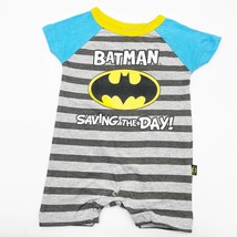 NEW Batman Saving The Day Snap Crotch One Piece Body Suit Blue Gray Striped Baby - £10.09 GBP