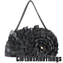 Black Genuine Leather 3 Dimensional Floral Design Handbag With Extra Strap - New - £117.00 GBP