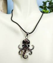 Ebros Red Rhinestone Steampunk Kraken Stainless Steel Necklace Pendant J... - €22,73 EUR