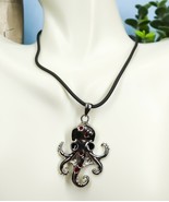 Ebros Red Rhinestone Steampunk Kraken Stainless Steel Necklace Pendant J... - $35.39 CAD
