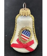 Vintage West Germany White Bell Ornament Gold/Red Ribbon Flag Trim - $16.29 CAD
