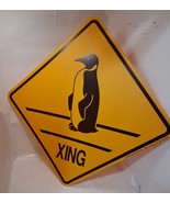 Penguins crossing Warning Sign 1989 indoor outdoor Yellow Black 15&quot; - £15.65 GBP