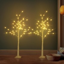 2Pcs 4Ft Lighted Birch Tree,Plug In Artificial Twig Tree Light For Outdoor Decor - £69.69 GBP