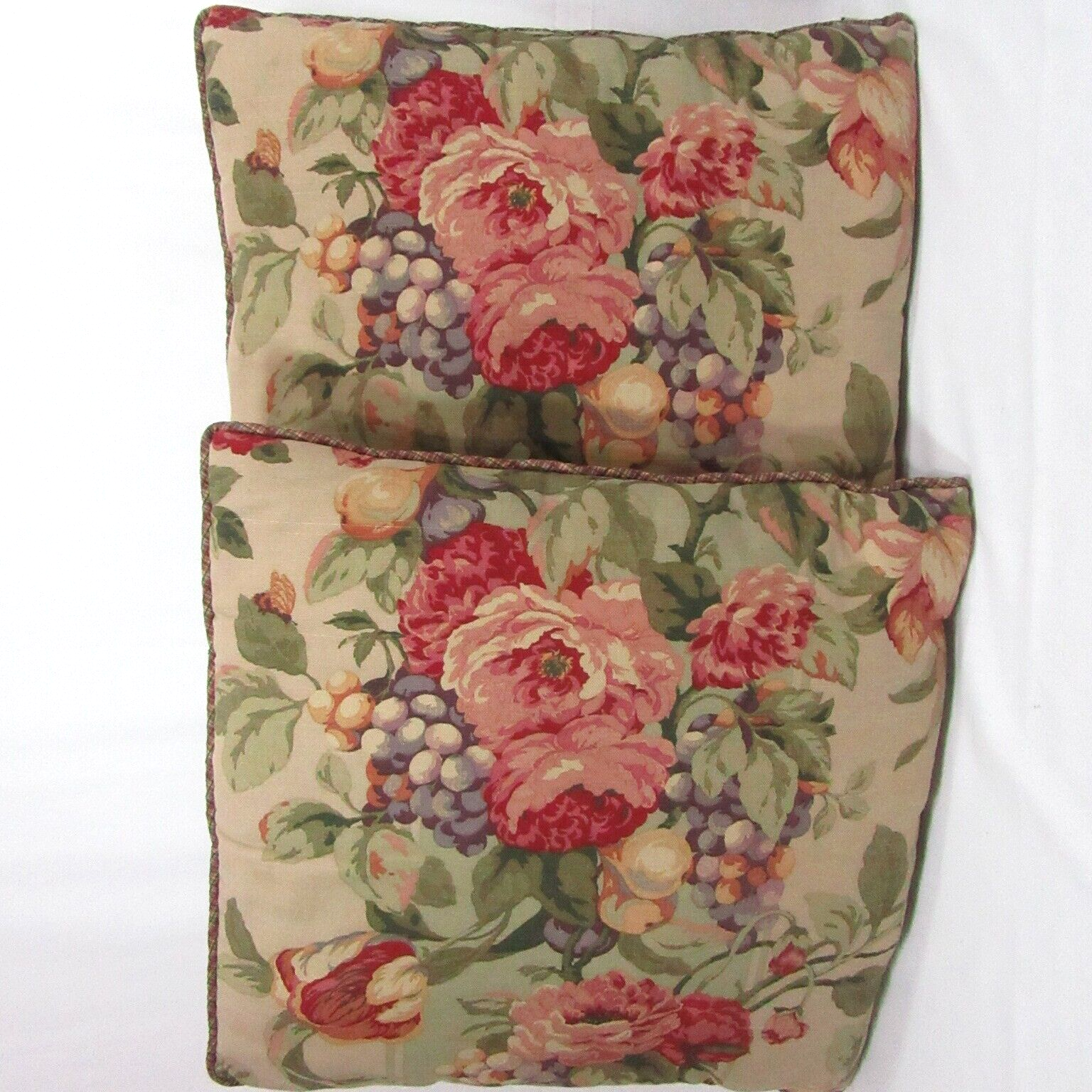 Raymond Waites Champagne Sage Floral Fruit 2-PC 20-inch Square Pillows - $68.00