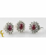 14k White Gold Diamond & Ruby Cabochon Ring and Earring Set Size 6.75 Gift - $102,590.10 MXN 14k White Gold Diamond & Ruby Cabochon Ring and Earring Set Size 6.75 Gift - $102,590.10 MXN