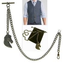 Albert Chain Bronze Color Pocket Watch Chain for Men with Horse Fob T Bar AC142 - £14.38 GBP