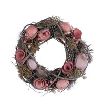 New Natural Wreath with Feathers And Eggs, Pink/Grey, 30 x 8 x 30cm, Handmade - £36.45 GBP