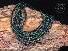 extra-long multi-wrap boho necklace/bracelet, black, green, blue seed bead, ooak - £20.83 GBP