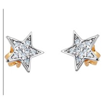 0.10CT Round Real Diamond Star Cluster Stud Earrings 14K Gold Plated Silver - £105.14 GBP