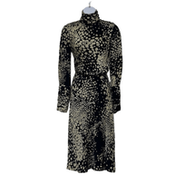 Tuleh Womens XS 100% Silk Midi Dress Black Gold Animal Leopard Print Hig... - $112.19