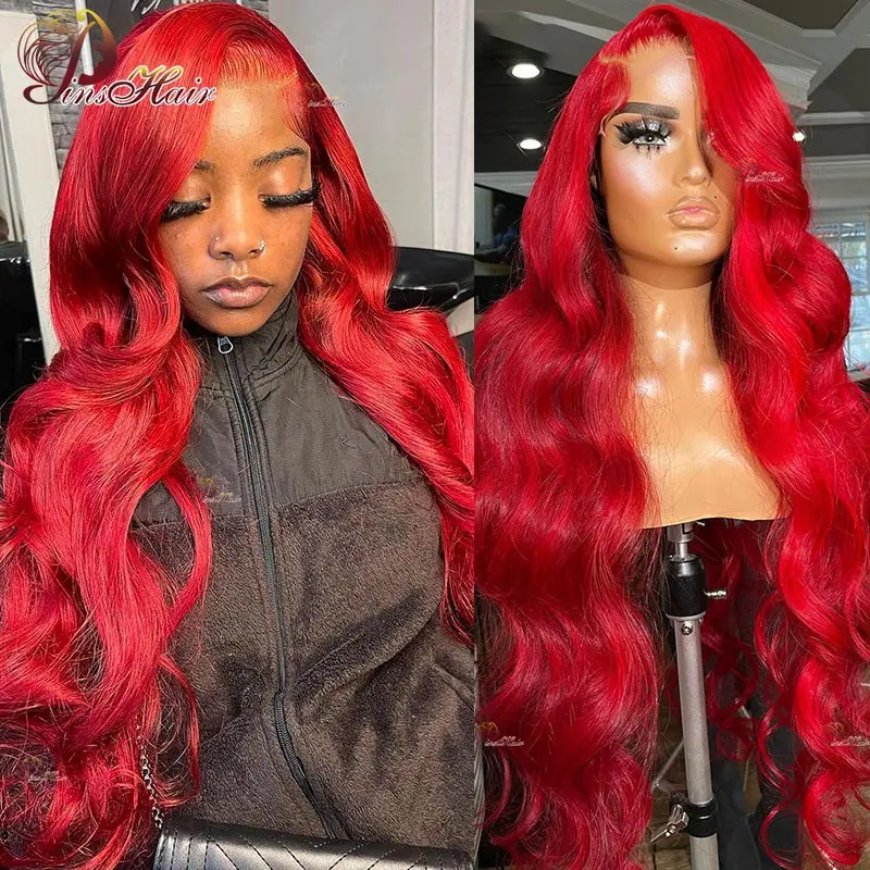 Red Body Wave Lace Front Human Hair Wigs Burgundy 99J Colored 13X6 Lace Front - £77.19 GBP+