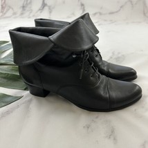 Spring Step Womens Fold Over Lace Up Boots Size 42 Black Leather Retro Witchy - £38.93 GBP