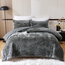 Faux Fur Comforter Set Queen - Luxury Ultra Soft Fluffy Plush Comforter, Grey Co - £72.58 GBP