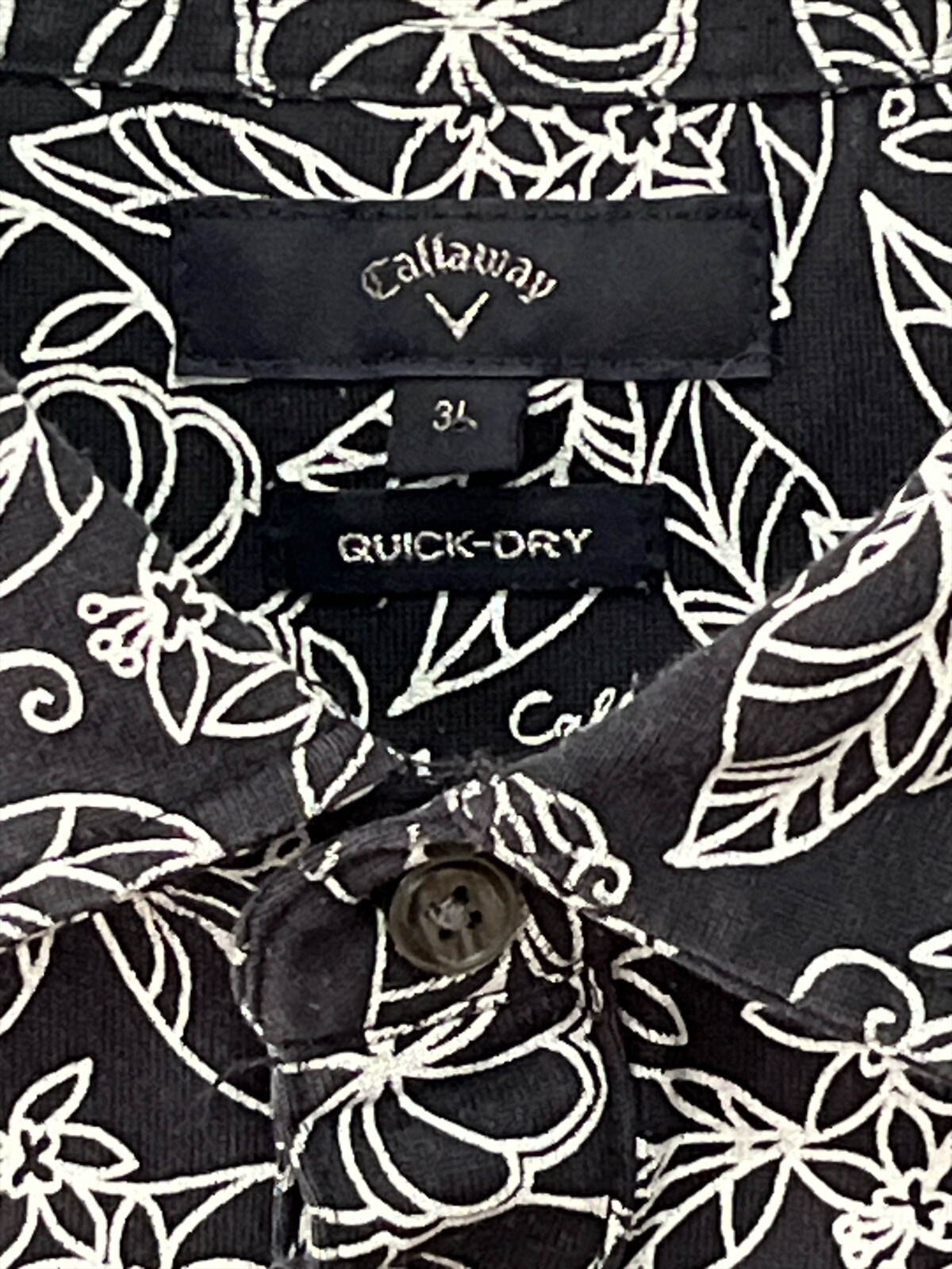 Callaway Men’s 3L Black Quick-Dry Golf Shirt Floral Print Cotton Blend Item image 2
