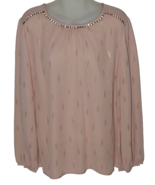 Liz Claiborne LS Holiday Woven Rose Feather Rhinestone Blouse Top Size L... - $39.59