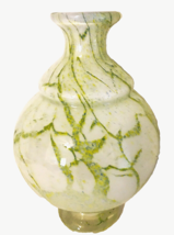 Handblown Cased Art Glass Vase White w/ Abstract Green Lines Ground Pontil 9.5&quot;H - £21.50 GBP