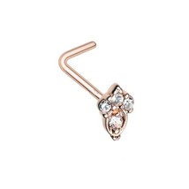 Clásico 14K Oro Rosa Sobre Imitación Diamante L-BEND Nariz Aro Perno de Rosca 20 - £53.07 GBP
