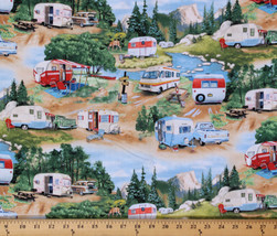 Cotton Vintage Trailers Camping Campers RV's Fabric Print by the Yard D486.32 - £23.76 GBP