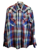 Ely Cattleman Snap Button Up Shirt Mens Large Multi Plaid Long Sleeve Pockets - £13.96 GBP