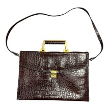 Vintage Croc-Embossed Genuine Leather Satchel – Reddish Brown - $1,307.73 MXN