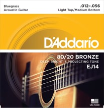 D&#39;Addario EJ14 Guitar Strings 80/20 Bronze Light Top/Medium Bottom 12-56 - £14.18 GBP