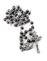 Rosary Black Stone Beads Necklace with Jerusalem - £32.39 GBP