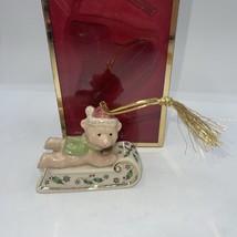 Lenox Sleightime Bear Porcelain Ornament In Original Box W/GILT 2001 - $14.00