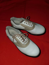 FootJoy GreenJoys Golf Shoes Womens Size 7.5W White Tan Saddle Soft Spike 48401 - £11.79 GBP