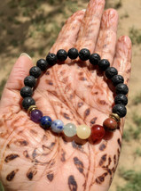 2 Pc X 7 Chakra Bracelet Lava Rock, Reiki Feng Shui Healing Gem Stones Bracelet - £16.87 GBP