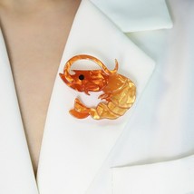 Shrimp Acrylic Handmade Brooch Orange Pins Coat Hat Decoration Gift - £7.02 GBP