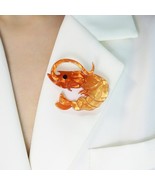 Shrimp Acrylic Handmade Brooch Orange Pins Coat Hat Decoration Gift - £7.00 GBP