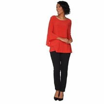 Women with Control Flounce Sleeve Top with Slim Ankle Pant Set Red Hot, ... - £26.90 GBP