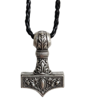 Thors Hammer Necklace Ornate Heavy Pendant Talisman Viking Leather Cord Unisex - £4.94 GBP