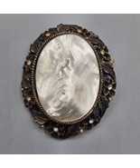 Vintage Mother of Pearl Brooch Pin Iridescent Shell Convertible Pendant ... - $40.68 CAD