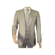 Men Suit BERLUSCONI Turkey 100% Italian Wool Super 180's 3pc Vested #Ber13 Beige image 3