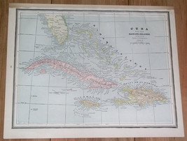 1896 Antique Map Of Florida Bahamas Cuba Jamaica Haiti Dominican Republic - £18.53 GBP