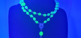 Rosary Genuine Uranium glass necklace vaseline beads vintage jewelry #24015 - £32.87 GBP