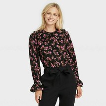 Women&#39;s Ruffle Long Sleeve Top - Who What Wear Black Floral M - £11.68 GBP