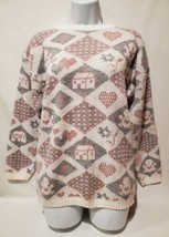 Vintage 80s Pastel Private Eyes Fairy Kei Sweater Hearts Bears Size Med Made USA - £58.84 GBP