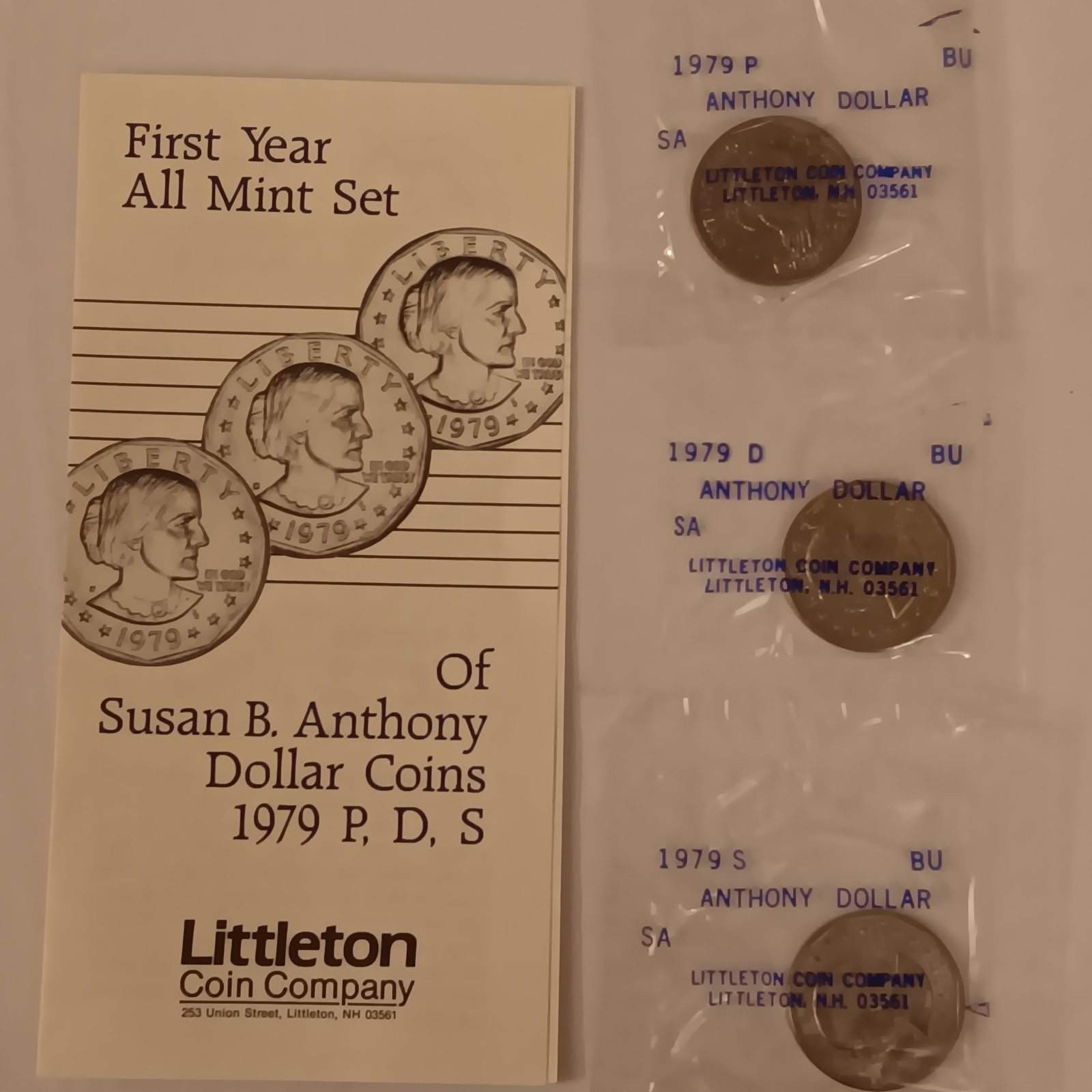 1979 Susan B Anthony Dollar Mint Set P / D / S Brilliant Uncirculated Condition