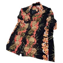 Hilo Hattie Men Hawaiian Shirt 100% Rayon Black Floral Button Up Pineapple XL - £27.63 GBP